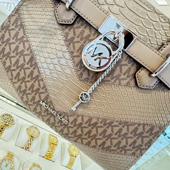 Michael Kors Hamilton Small Satchel Shoulder Bag MK Dust Multi Exotic Embossed - Picture 14 of 14